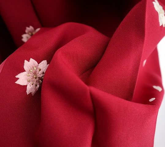 卒業式袴単品レンタル[刺繍]落ち着いた赤に桜刺繍[身長148-152cm]No.676